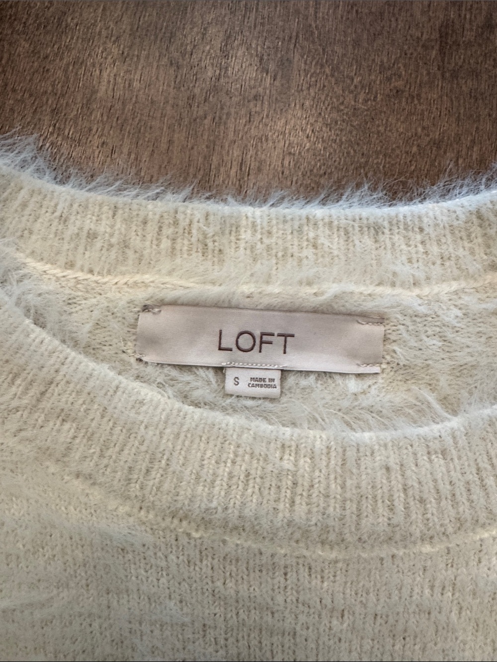 LOFT Fuzzy Crewneck Sweater in Cream - Picture 7 of 9